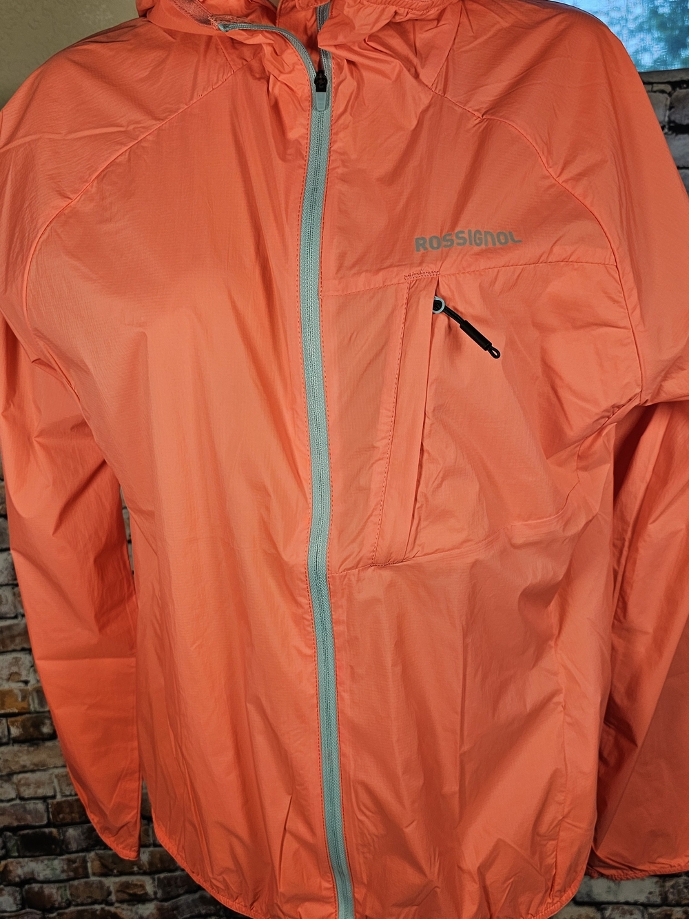 Rossignol Sidehorn Packable Jacket Coral Pink Sz L NWT Lightweight Hooded Wind